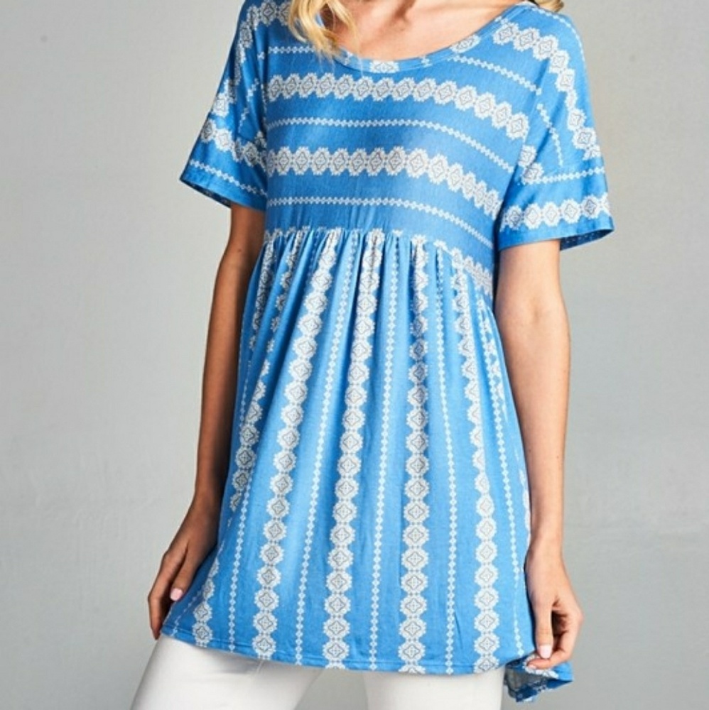 Round neck baby doll top with criss cross back